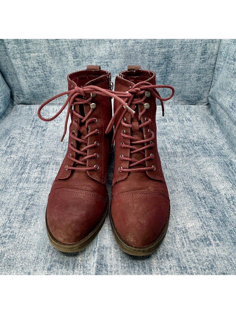 Madden Girl Lace Up Ankle Boots Burgundy Size 8 Vintage Style